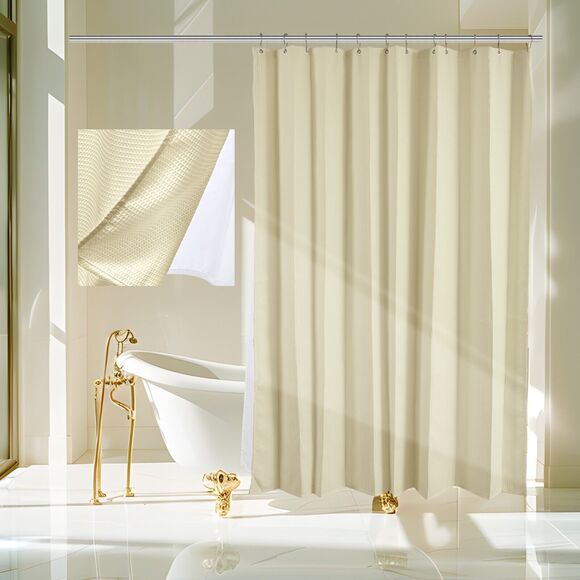 Fabric Shower Curtain 38pc Set: Ivory / Cream  New - Picture 1 of 6